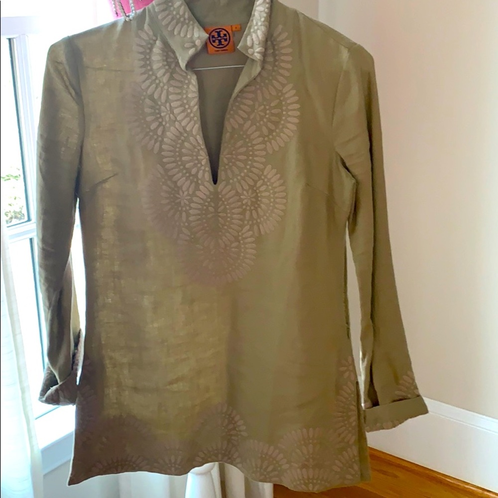 Tory Burch embroidered linen tunic top